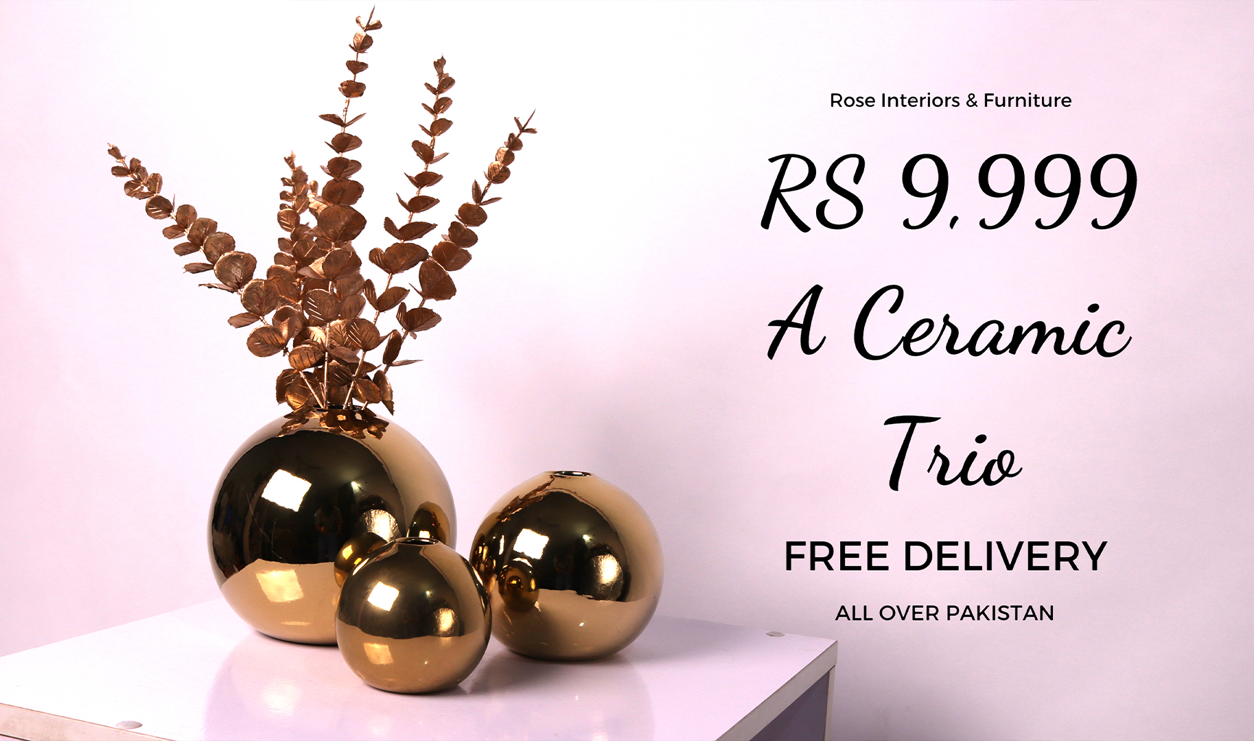 Dome Of Gold Ceramic Trio Vase Set With Flowers - Image 4