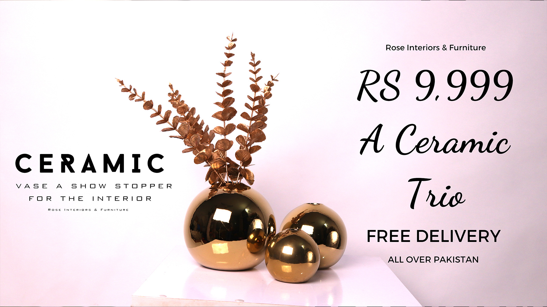 Dome Of Gold Ceramic Trio Vase Set With Flowers