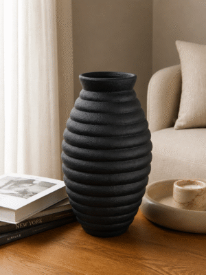 Black Waves Ceramic Vase